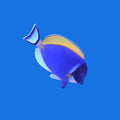 An attractive fish of the acanthurus genus, with a soft blue body, attractive dark mask, yellow dorsal fin, white ventral and anal fins, and a white caudal fin.